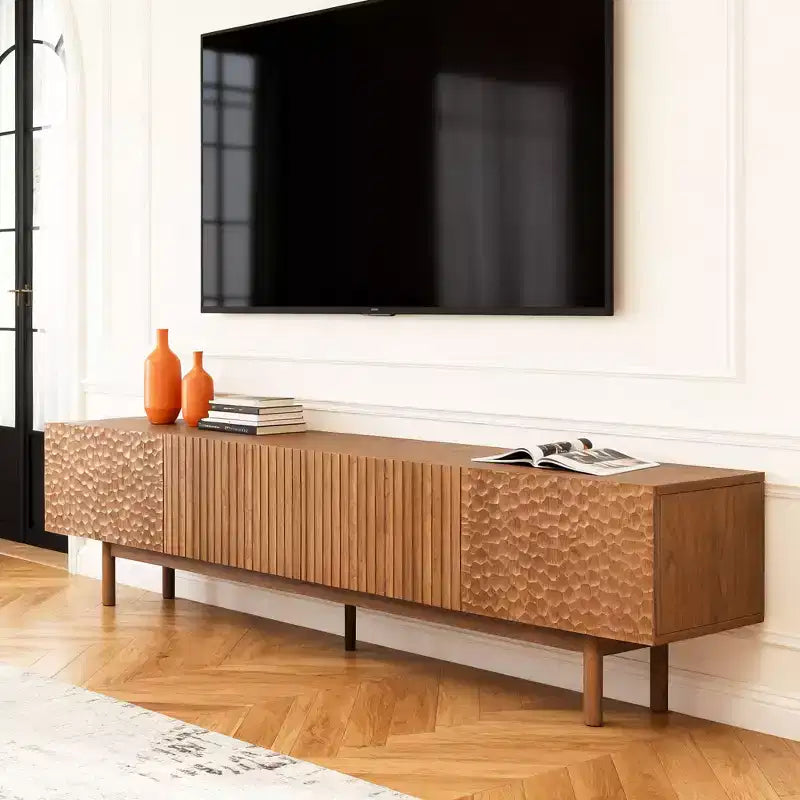 Gaoyangjiaju Mobile TV da 220 cm per TV da 90 pollici in MDF con gambe in legno massello
