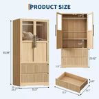 Acekool Armadio Guardaroba per Camera da Letto, in MDF e Truciolare, Ante in Vetro Ondulato, Asta Appendiabiti, 2 Cassetti, Ripiani, Tonalità Legno Naturale