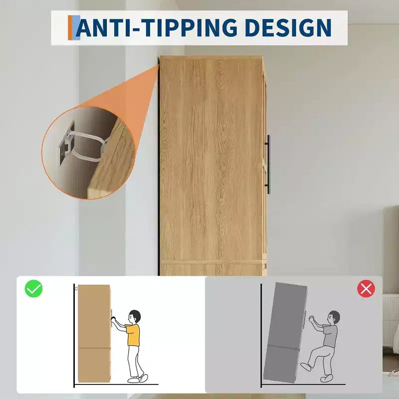 Acekool Armadio Guardaroba per Camera da Letto, in MDF e Truciolare, Ante in Vetro Ondulato, Asta Appendiabiti, 2 Cassetti, Ripiani, Tonalità Legno Naturale