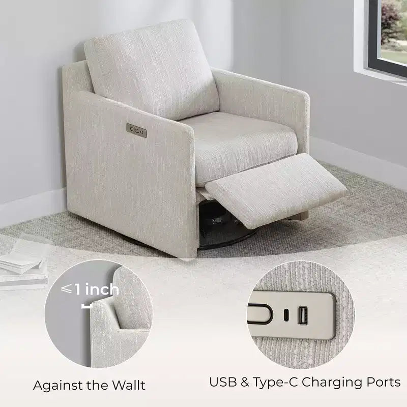 Poltrona reclinabile a parete Spruce & Spring Power Swivel con poggiapiedi elettrico