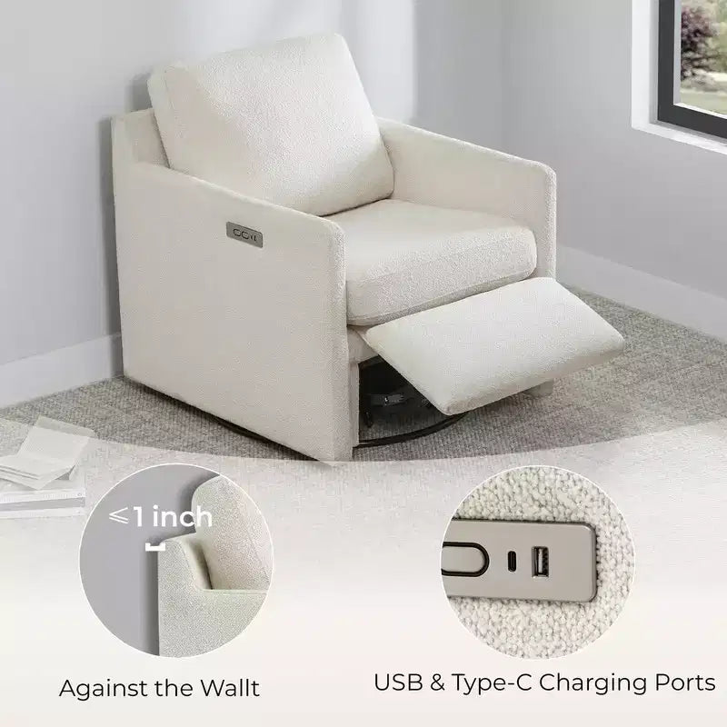 Poltrona reclinabile a parete Spruce & Spring Power Swivel con poggiapiedi elettrico