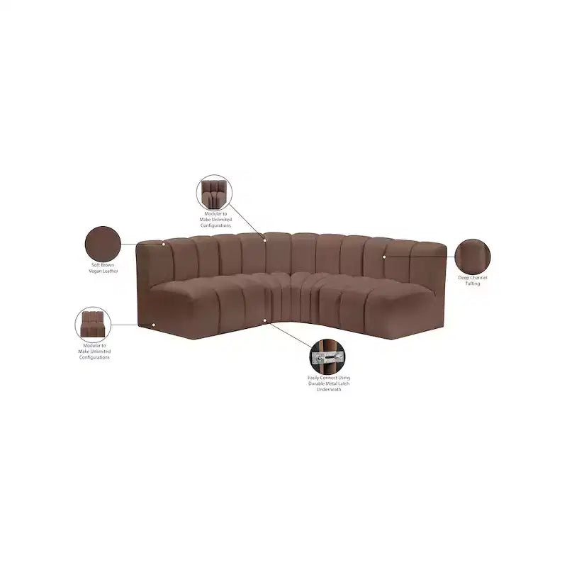 Meridian Furniture, divano modulare Arc in pelle vegana marrone