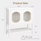 Mobile Bar Caffè, Mobile Contenitore con 2 Ante in Vetro Millerighe, Credenza con Ripiani, Mobile Contenitore Moderno per Casa, Bianco