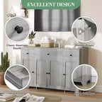 Madia credenza da 139,7 cm con 3 cassetti e 4 ante, mobiletto contenitore da cucina con ripiani regolabili per sala da pranzo e soggiorno