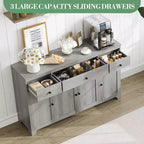 Madia credenza da 139,7 cm con 3 cassetti e 4 ante, mobiletto contenitore da cucina con ripiani regolabili per sala da pranzo e soggiorno