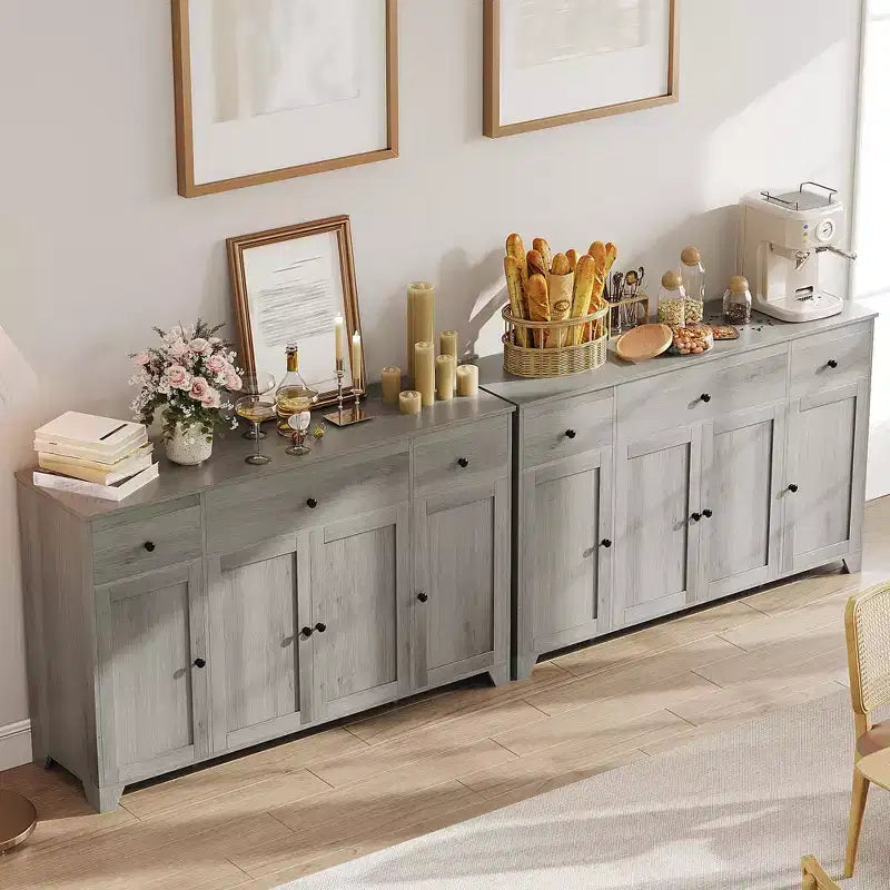Madia credenza da 139,7 cm con 3 cassetti e 4 ante, mobiletto contenitore da cucina con ripiani regolabili per sala da pranzo e soggiorno