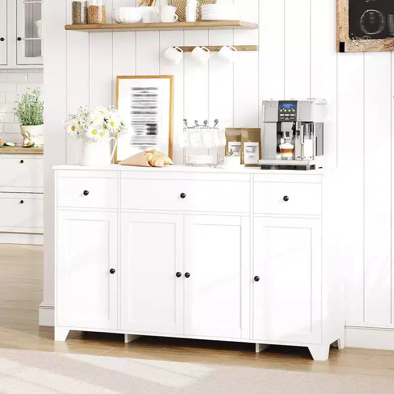 Madia credenza da 139,7 cm con 3 cassetti e 4 ante, mobiletto contenitore da cucina con ripiani regolabili per sala da pranzo e soggiorno