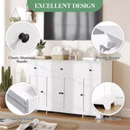 Madia credenza da 139,7 cm con 3 cassetti e 4 ante, mobiletto contenitore da cucina con ripiani regolabili per sala da pranzo e soggiorno