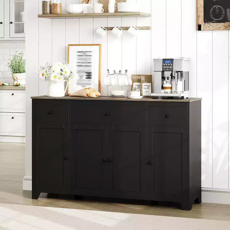 Madia credenza da 139,7 cm con 3 cassetti e 4 ante, mobiletto contenitore da cucina con ripiani regolabili per sala da pranzo e soggiorno