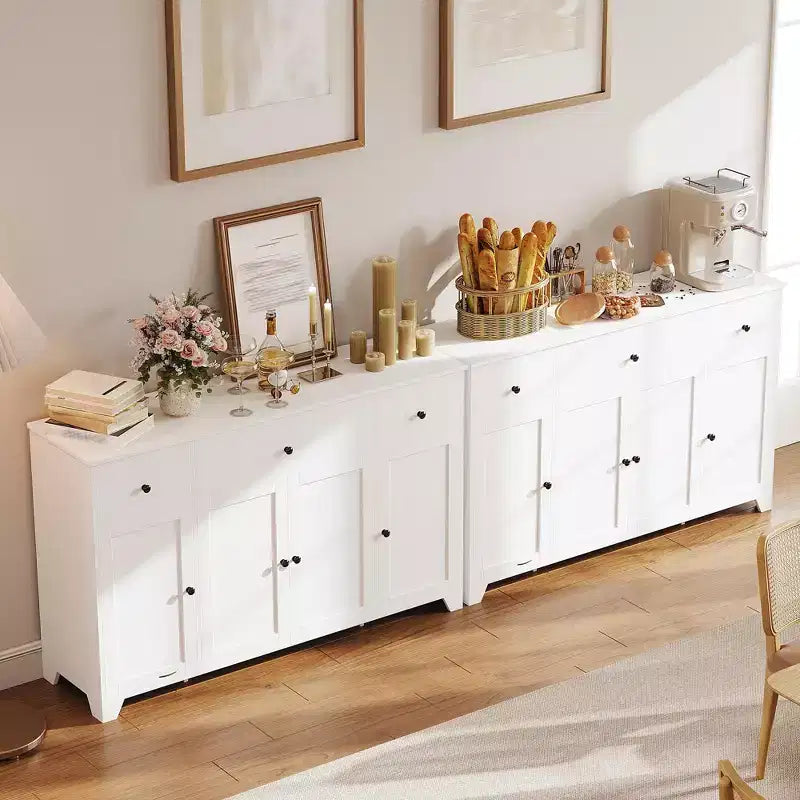 Madia credenza da 139,7 cm con 3 cassetti e 4 ante, mobiletto contenitore da cucina con ripiani regolabili per sala da pranzo e soggiorno