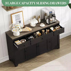 Madia credenza da 139,7 cm con 3 cassetti e 4 ante, mobiletto contenitore da cucina con ripiani regolabili per sala da pranzo e soggiorno