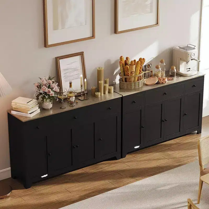 Madia credenza da 139,7 cm con 3 cassetti e 4 ante, mobiletto contenitore da cucina con ripiani regolabili per sala da pranzo e soggiorno