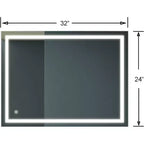 Specchio LED per bagno 32 x 24 pollici, 3 colori dimmerabili, da parete per trucco, con controllo interruttore a muro, impermeabile, antiappannamento