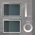 Specchio LED per bagno 32 x 24 pollici, 3 colori dimmerabili, da parete per trucco, con controllo interruttore a muro, impermeabile, antiappannamento