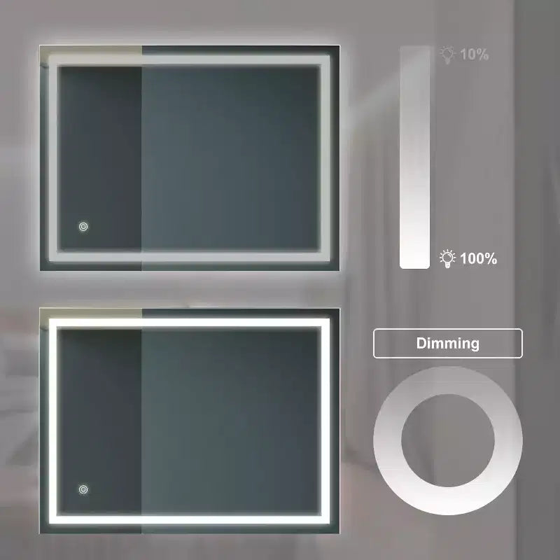 Specchio LED per bagno 32 x 24 pollici, 3 colori dimmerabili, da parete per trucco, con controllo interruttore a muro, impermeabile, antiappannamento
