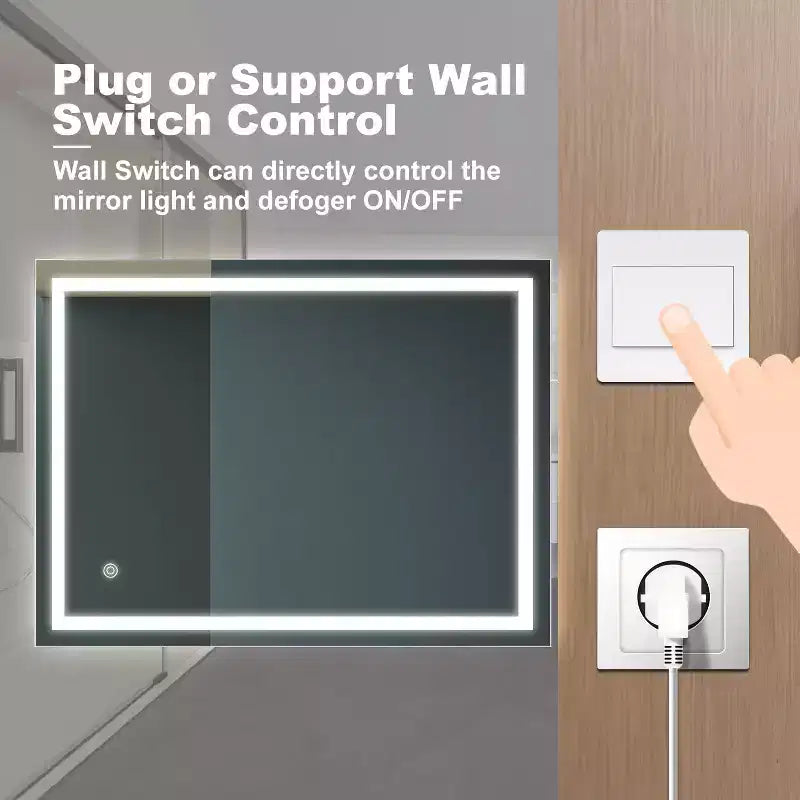 Specchio LED per bagno 32 x 24 pollici, 3 colori dimmerabili, da parete per trucco, con controllo interruttore a muro, impermeabile, antiappannamento