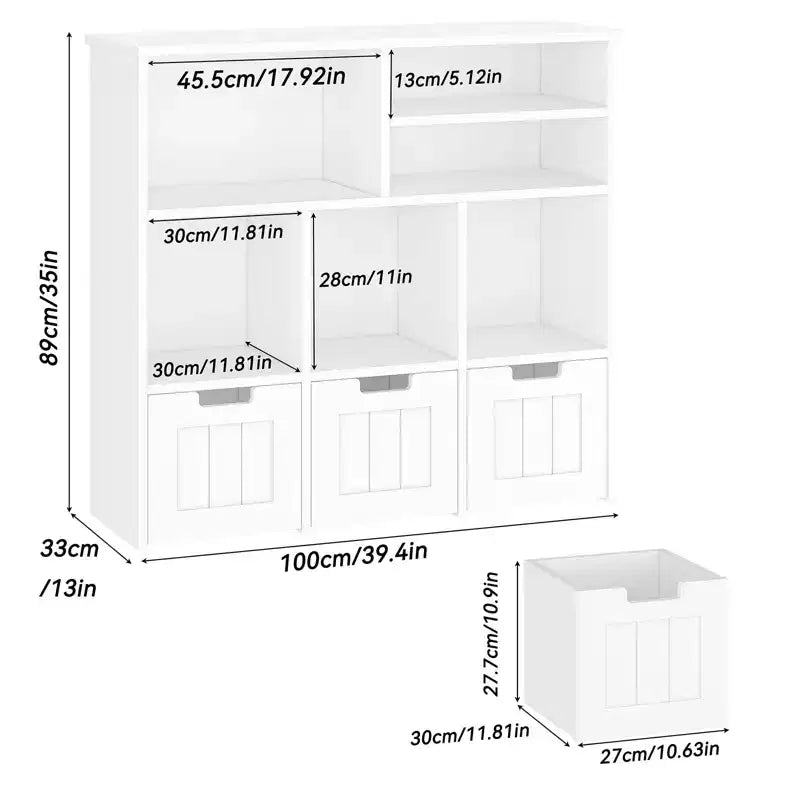 Organizzatore Porta Giochi, Libreria per Bambini con Contenitore Portaoggetti con 3 Cassetti Rimovibili e Ruote Nascoste - Bianco (Camera da Letto/Sala Giochi/Nursery)