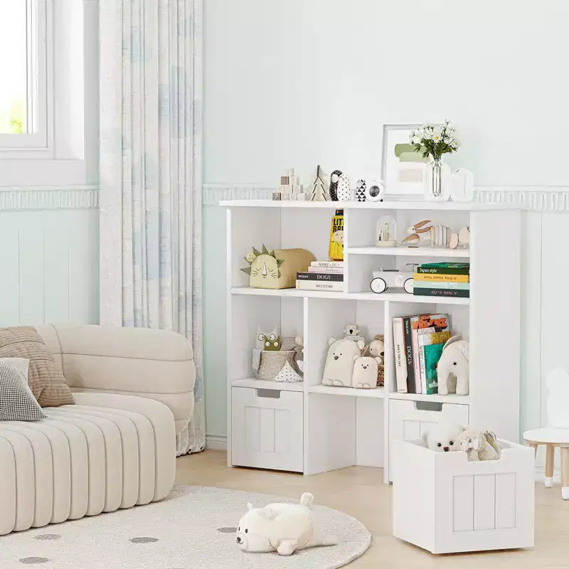Organizzatore Porta Giochi, Libreria per Bambini con Contenitore Portaoggetti con 3 Cassetti Rimovibili e Ruote Nascoste - Bianco (Camera da Letto/Sala Giochi/Nursery)