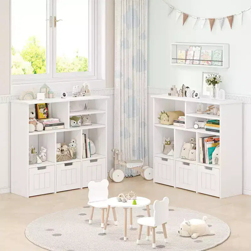 Organizzatore Porta Giochi, Libreria per Bambini con Contenitore Portaoggetti con 3 Cassetti Rimovibili e Ruote Nascoste - Bianco (Camera da Letto/Sala Giochi/Nursery)