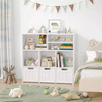 Organizzatore Porta Giochi, Libreria per Bambini con Contenitore Portaoggetti con 3 Cassetti Rimovibili e Ruote Nascoste - Bianco (Camera da Letto/Sala Giochi/Nursery)