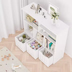 Organizzatore Porta Giochi, Libreria per Bambini con Contenitore Portaoggetti con 3 Cassetti Rimovibili e Ruote Nascoste - Bianco (Camera da Letto/Sala Giochi/Nursery)