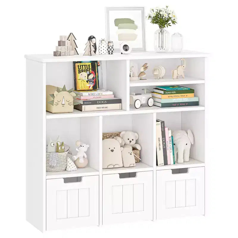 Organizzatore Porta Giochi, Libreria per Bambini con Contenitore Portaoggetti con 3 Cassetti Rimovibili e Ruote Nascoste - Bianco (Camera da Letto/Sala Giochi/Nursery)