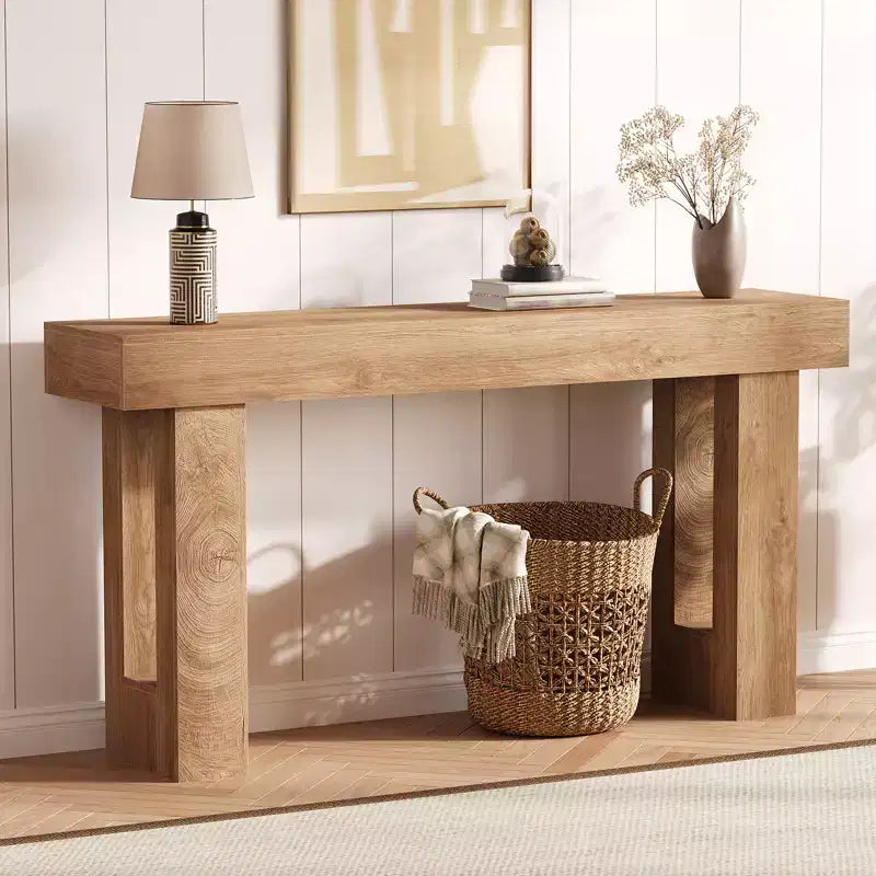 Tavolo consolle lungo 160 cm - Tavolo da divano dietro il divano, Tavolo rettangolare in legno stile rustico per ingresso, corridoio, soggiorno