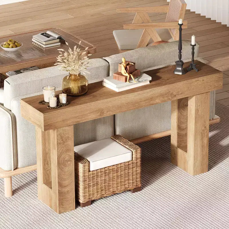Tavolo consolle lungo 160 cm - Tavolo da divano dietro il divano, Tavolo rettangolare in legno stile rustico per ingresso, corridoio, soggiorno