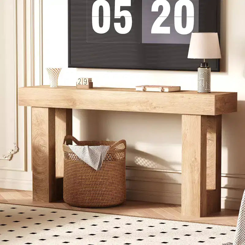 Tavolo consolle lungo 160 cm - Tavolo da divano dietro il divano, Tavolo rettangolare in legno stile rustico per ingresso, corridoio, soggiorno