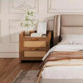 Acekool Set of 2 Nightstands with Fast Charging Type-C Port, Dual Outlets & 2 Rattan Drawers, Bedside Tables for Bedroom and Living Room