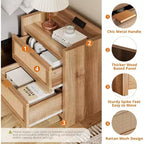Acekool, set di 2 comodini con porta Type-C per ricarica rapida, doppia presa e 2 cassetti in rattan, tavolini da notte per camera da letto e soggiorno