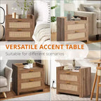 Acekool, set di 2 comodini con porta Type-C per ricarica rapida, doppia presa e 2 cassetti in rattan, tavolini da notte per camera da letto e soggiorno