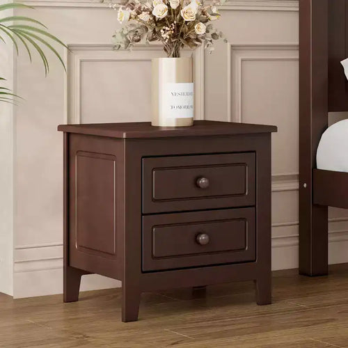 Acekool Mid Century Nightstand with 2 Storage Drawers, Retro Walnut Bedside End Table for Bedroom, Living Room, Office, Easy Assembly