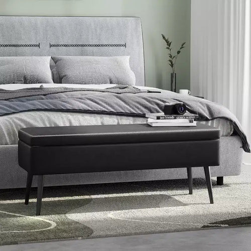 47.8 Storage Ottoman Bench with Leather Upholstery, Sturdy Hinges, Footrest Seat for Bedroom or Entryway