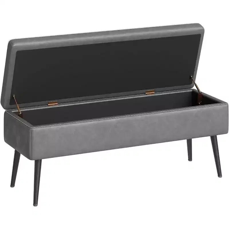 Panca Ottomana Contenitore da 121,4 cm con Rivestimento in Pelle, Cerniere Robuste, Seduta Poggiapiedi per Camera da Letto o Ingresso