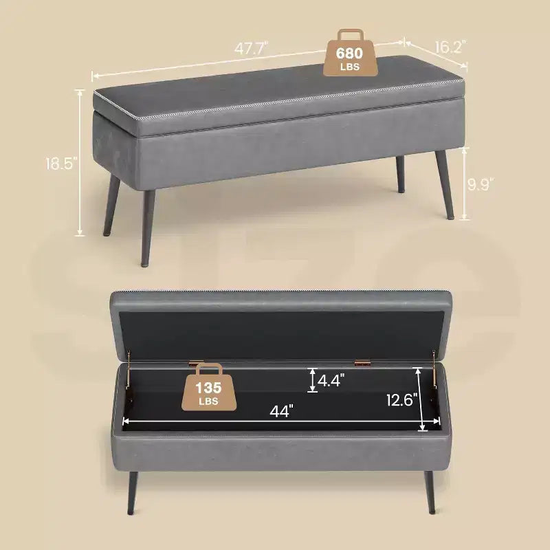Panca Ottomana Contenitore da 121,4 cm con Rivestimento in Pelle, Cerniere Robuste, Seduta Poggiapiedi per Camera da Letto o Ingresso