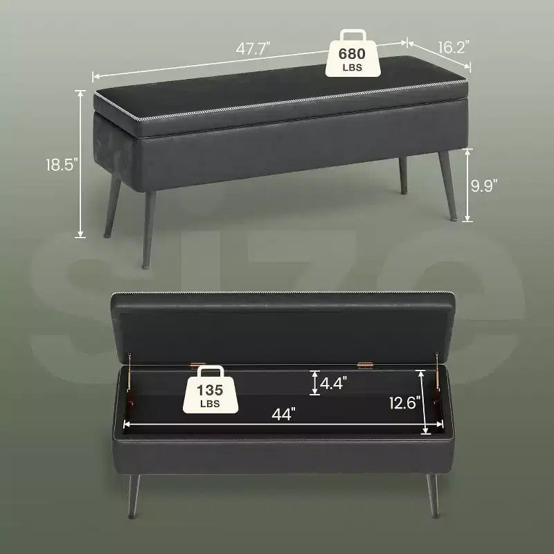 Panca Ottomana Contenitore da 121,4 cm con Rivestimento in Pelle, Cerniere Robuste, Seduta Poggiapiedi per Camera da Letto o Ingresso