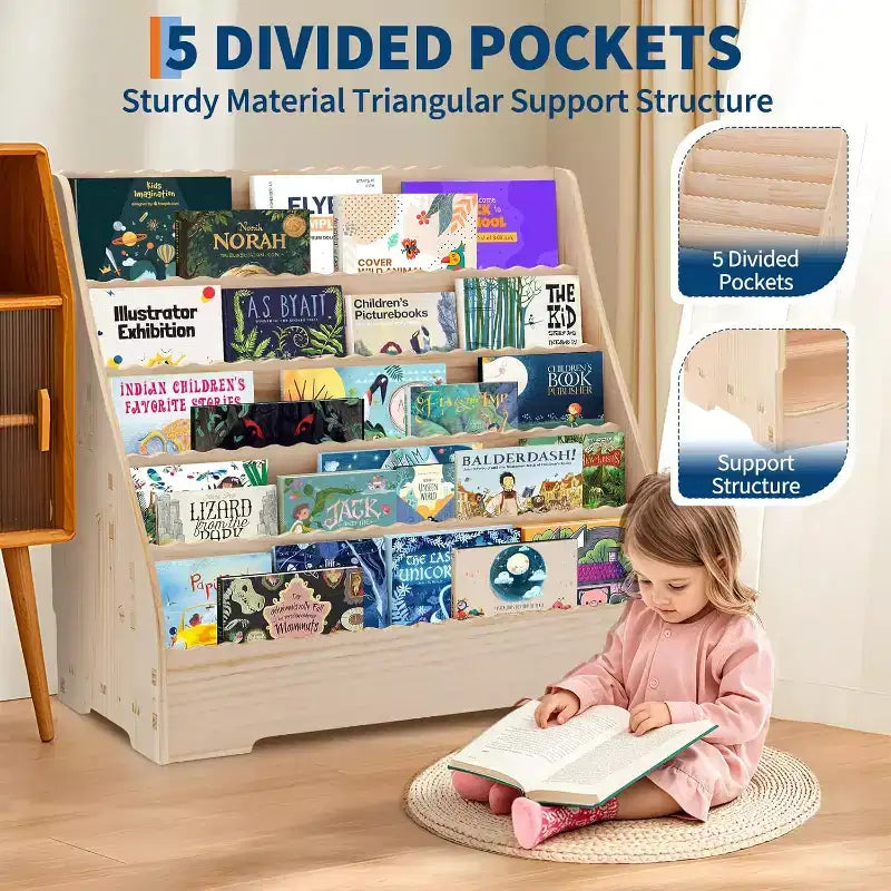 Scaffale per libri per bambini a 5 livelli, mensole espositive per libri per bambini con scaffale profondo per riviste, organizer per cameretta, camera da letto per bambini