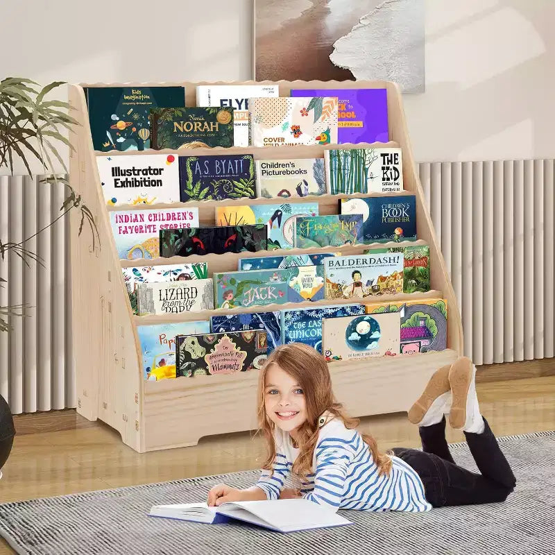 Scaffale per libri per bambini a 5 livelli, mensole espositive per libri per bambini con scaffale profondo per riviste, organizer per cameretta, camera da letto per bambini