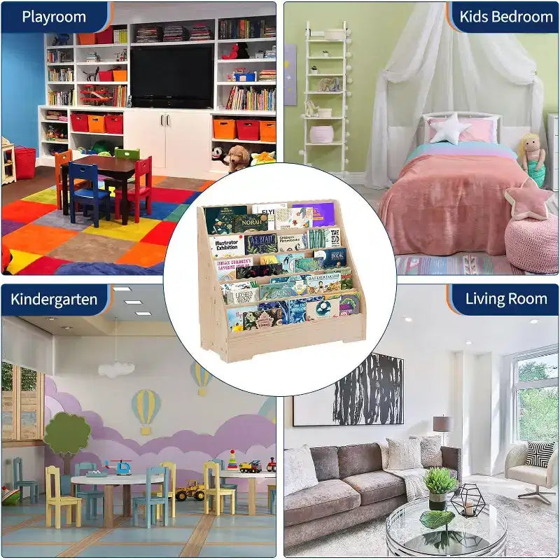 Scaffale per libri per bambini a 5 livelli, mensole espositive per libri per bambini con scaffale profondo per riviste, organizer per cameretta, camera da letto per bambini