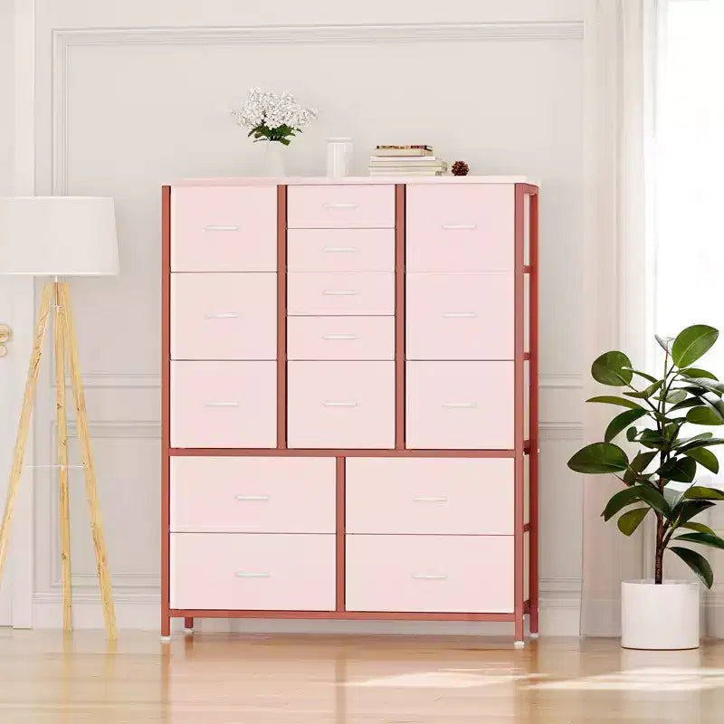 Cassettiera Alta da Camera con 15 Cassetti, Comò con Contenitori in Tessuto, Organizer per Abiti, Comò Armadio in Tessuto per Soggiorno