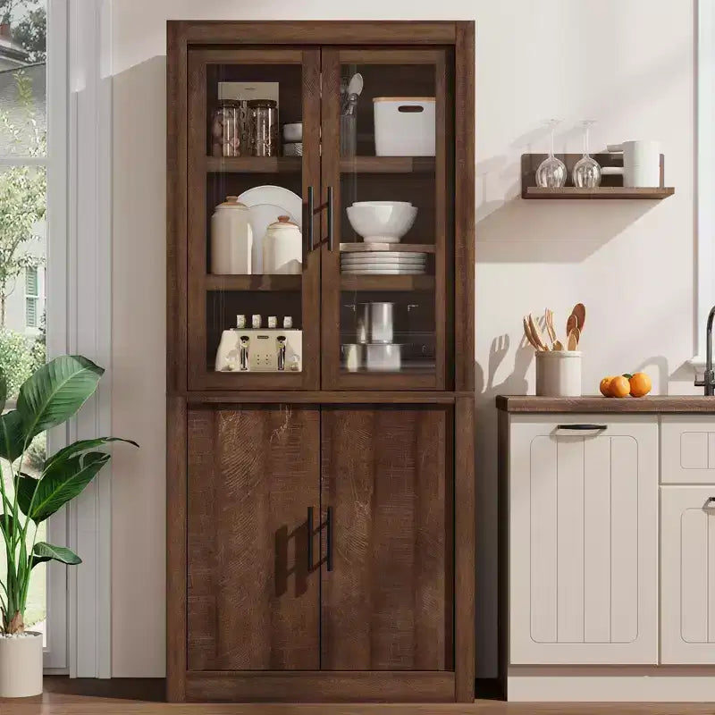 Coolmee Dispensa Alta da Cucina, Mobile Contenitore con 2 Ante e Ripiani Regolabili, Armadio Dispensa e Ampio Spazio per Sala da Pranzo e Soggiorno