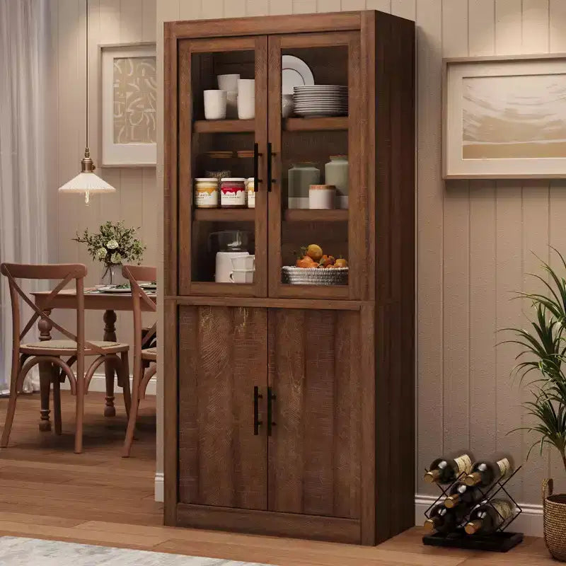 Coolmee Dispensa Alta da Cucina, Mobile Contenitore con 2 Ante e Ripiani Regolabili, Armadio Dispensa e Ampio Spazio per Sala da Pranzo e Soggiorno