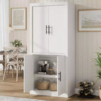 Coolmee Dispensa Alta da Cucina, Mobile Contenitore con 2 Ante e Ripiani Regolabili, Armadio Dispensa e Ampio Spazio per Sala da Pranzo e Soggiorno