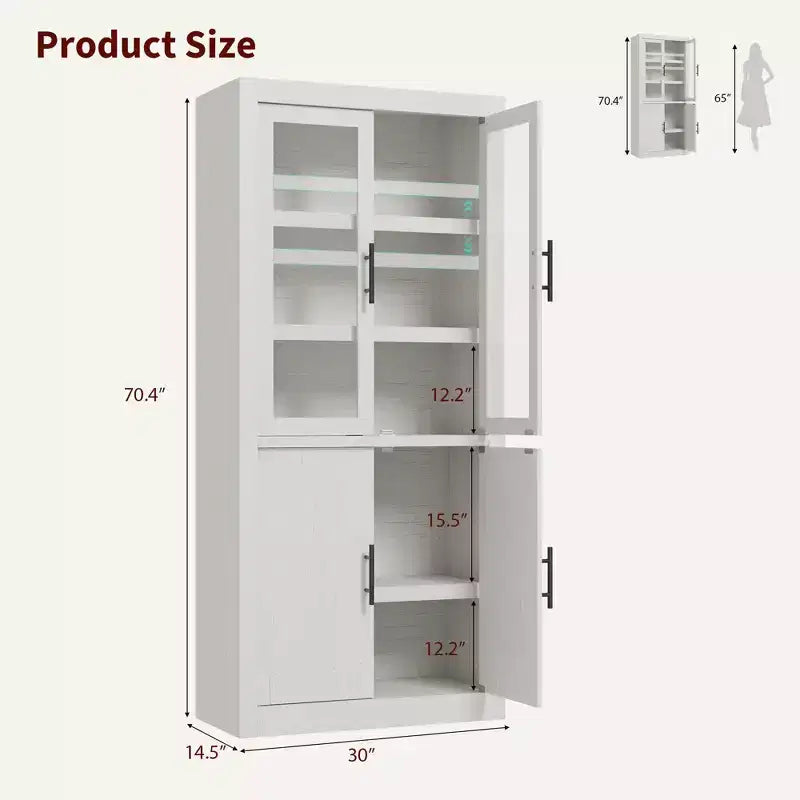 Coolmee Dispensa Alta da Cucina, Mobile Contenitore con 2 Ante e Ripiani Regolabili, Armadio Dispensa e Ampio Spazio per Sala da Pranzo e Soggiorno