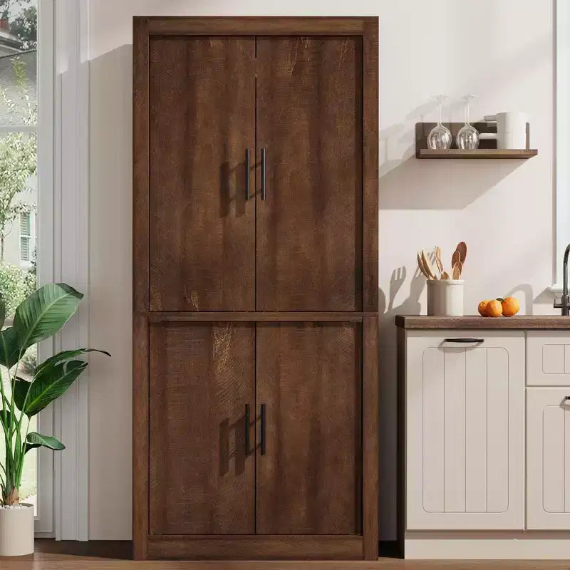 Coolmee Dispensa Alta da Cucina, Mobile Contenitore con 2 Ante e Ripiani Regolabili, Armadio Dispensa e Ampio Spazio per Sala da Pranzo e Soggiorno