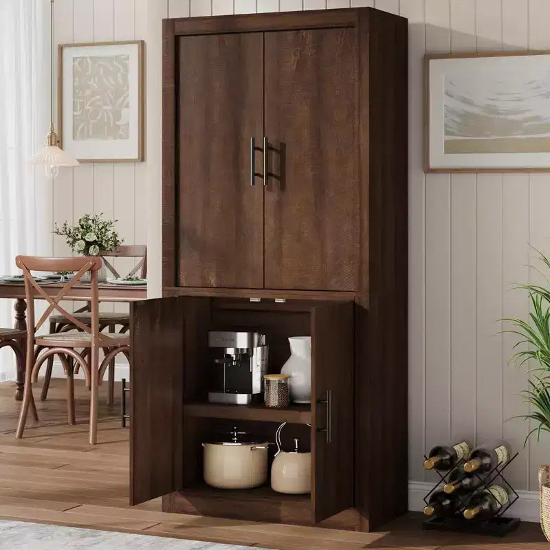 Coolmee Dispensa Alta da Cucina, Mobile Contenitore con 2 Ante e Ripiani Regolabili, Armadio Dispensa e Ampio Spazio per Sala da Pranzo e Soggiorno