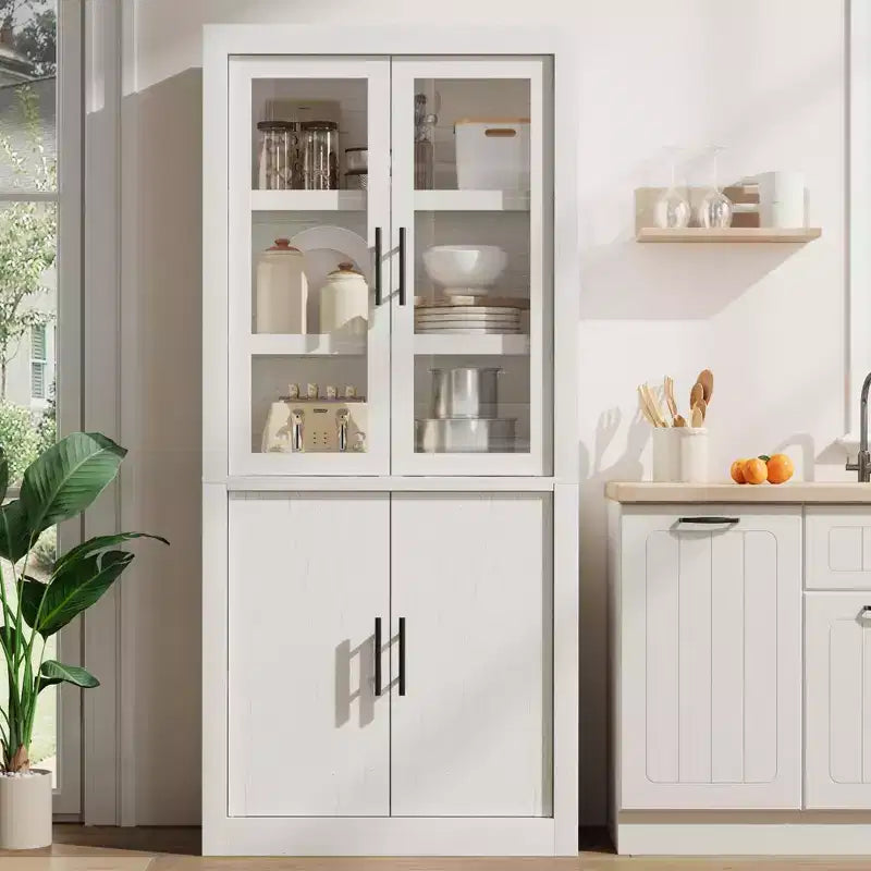 Coolmee Dispensa Alta da Cucina, Mobile Contenitore con 2 Ante e Ripiani Regolabili, Armadio Dispensa e Ampio Spazio per Sala da Pranzo e Soggiorno