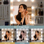 TROPOW Set toeletta con sedia e presa di corrente, specchio illuminato regolabile, cassetti e ripiani, 3 modalità di illuminazione per camera da letto, bianco