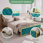 TROPOW King Size Giroletto con Stazione di Ricarica e Luci a LED, Letto King Size con Testiera in Velluto e Contenitore